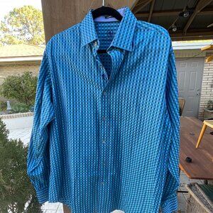 Classic Blue Plaid Casual Button Down Bugatchi Shirt - XL Regular Fit